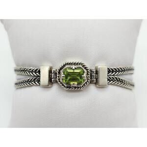 Anatoli 925 Sterling Silver Peridot Bracelet Woven Wheat Chain Signed 7 Inch